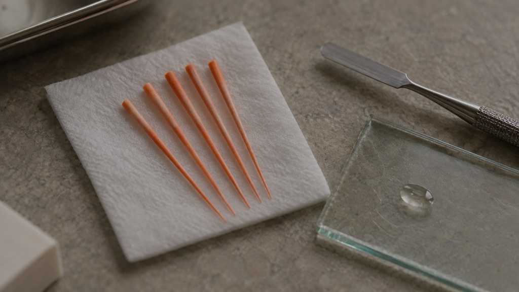 Concept image: gutta percha filling points on a sterile pad.
