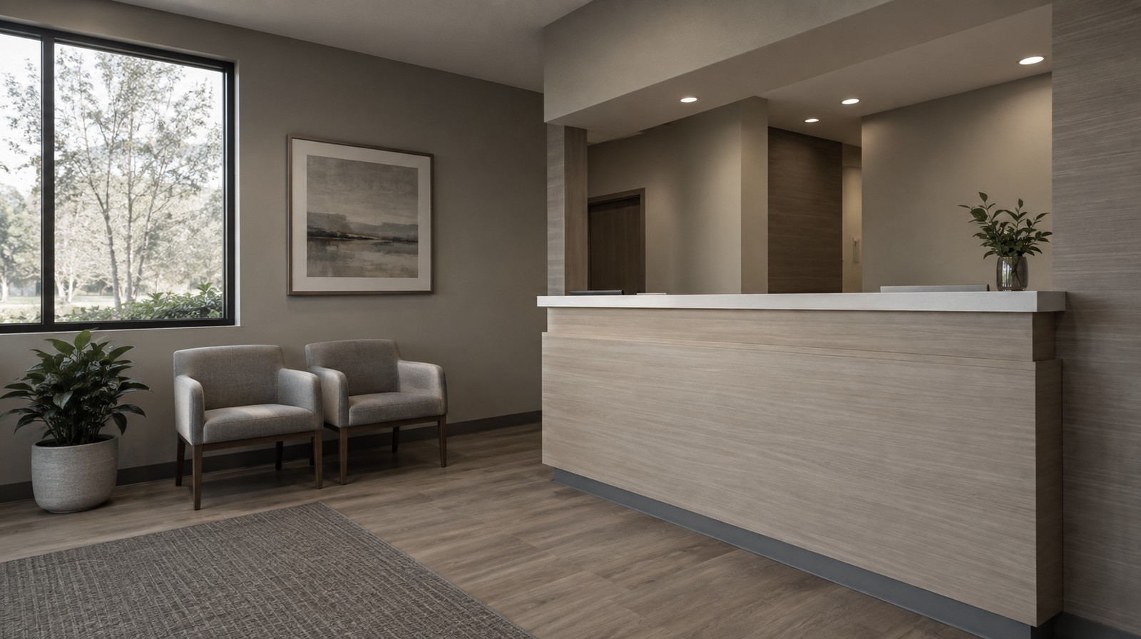 Concept photograph of a calm, empty dental reception area