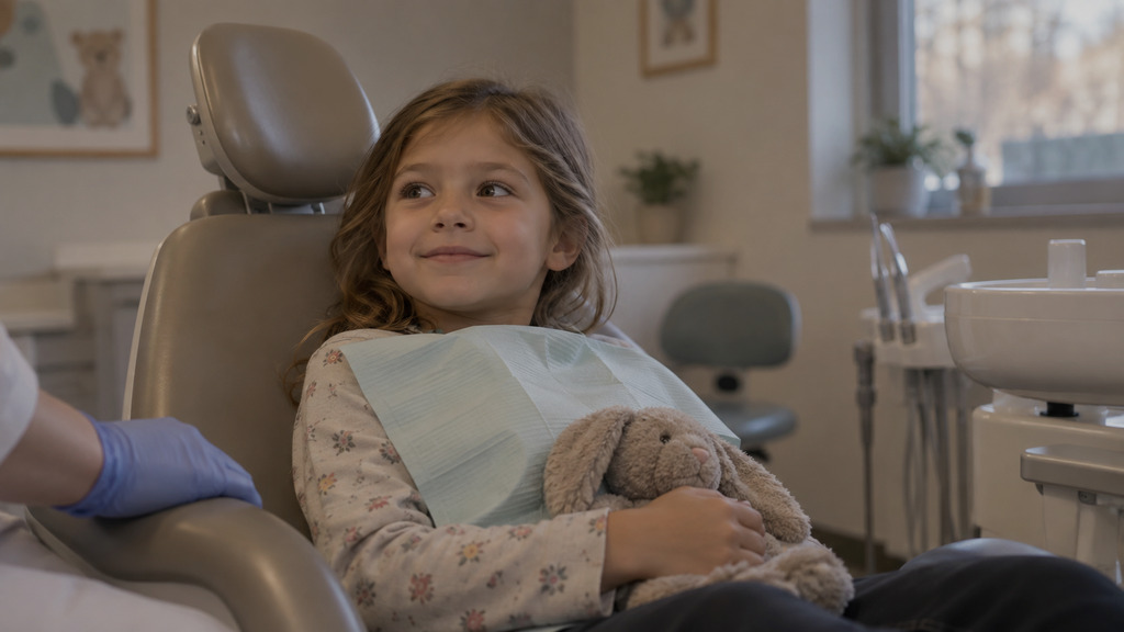 Concept image of a child sitting calmly in a child friendly treatment room